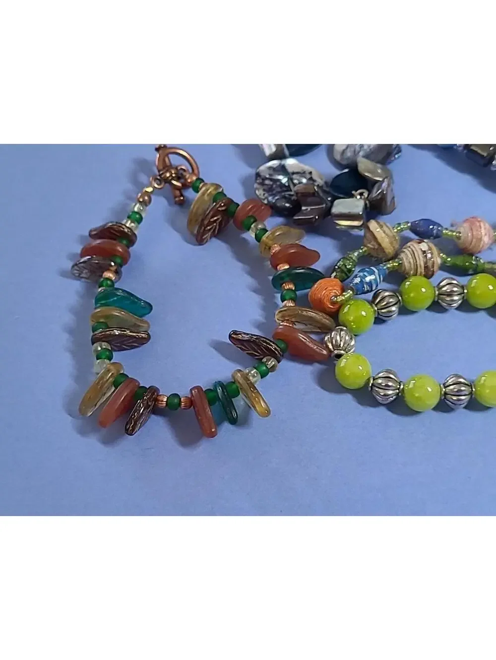Lot Of 9 Beaded Stretch Braclets. Mixed Stones & Materials